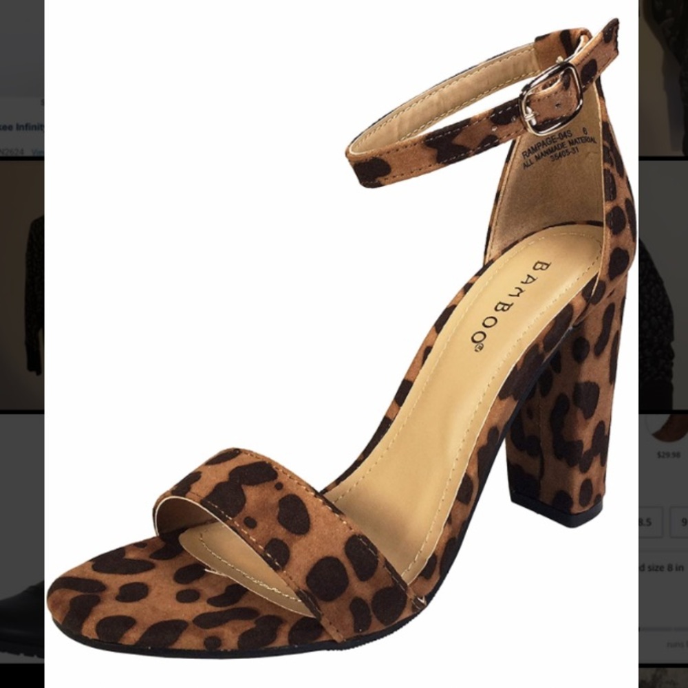 Women's Bamboo Leopard Print Fake Suede Heels